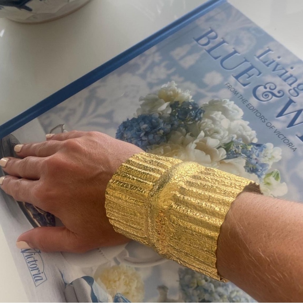 24K Gold  plated Textured Gold Cuff Bracelet